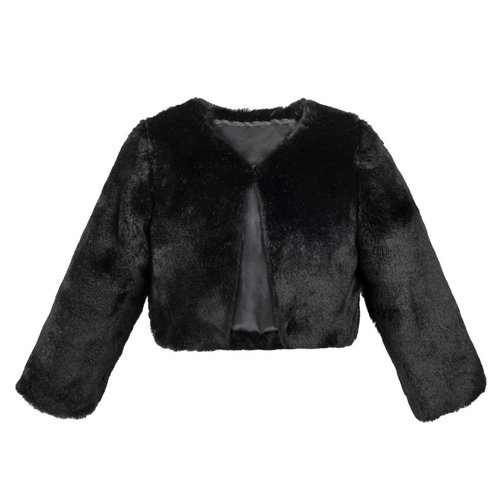 New Lilax Girls‎ Cozy Faux Fur Long Sleeve Crew Neck Dress Coat Black Size 2T